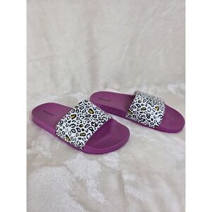 Joe Boxer Womens Purple Leopard Print Slide Sandals Size 10